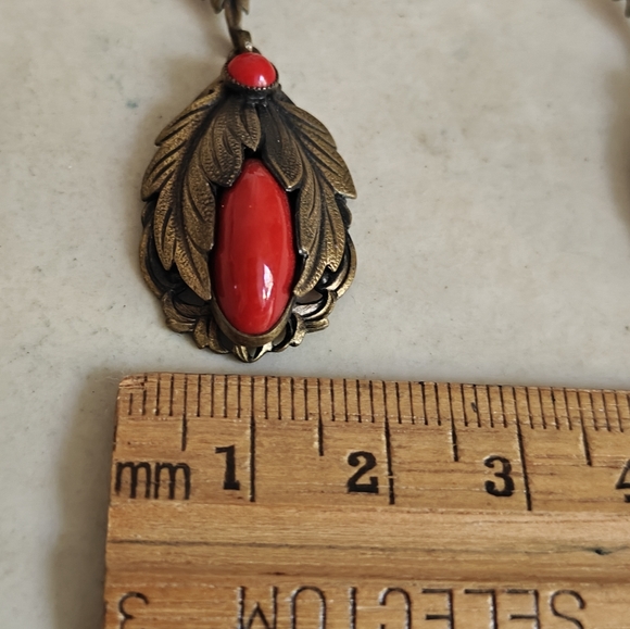 Vintage Art Deco Czech Gablonz Red Coral Glass Earrings - Picture 15 of 16